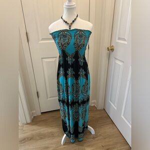 Body Central Blue and Black Strapless Resort Gown Size S